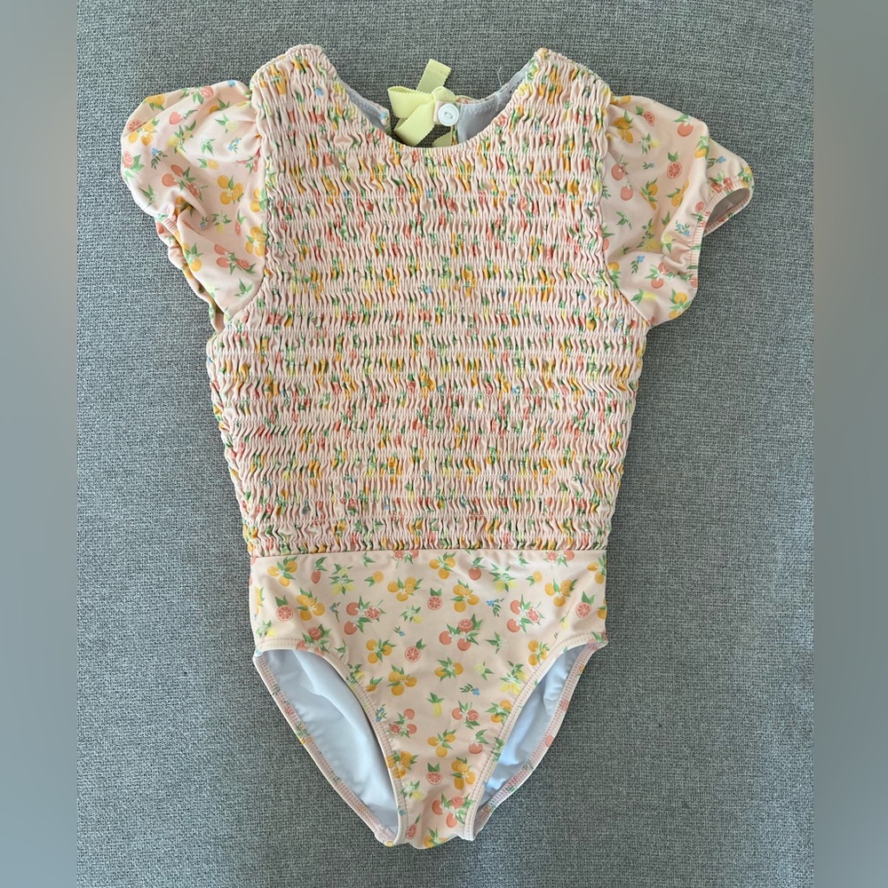 Minnow swim girls citrus grove puff sleeve smocked one piece, size 7/8